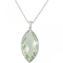 Marquise Green Quartz Pendant Necklace Sterling Silver (28x14mm)