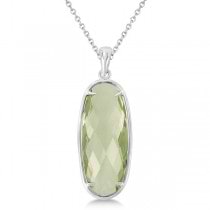 Oval Green Quartz Pendant Necklace Sterling Silver (25x10mm)