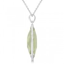 Oval Green Quartz Pendant Necklace Sterling Silver (25x10mm)