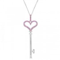 Pink Sapphire Heart Key Pendant Necklace Sterling Silver (0.30tct)