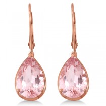 Leverback Pear Cut Pink Morganite Earrings 14k Rose Gold (2.30tct)
