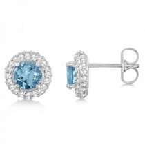 Diamond Accented Aquamarine Stud Earrings in 14k White Gold (0.83ct)