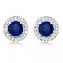 Diamond Accented Blue Sapphire Stud Earrings 14k White Gold (1.03ct)