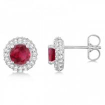 Diamond Accented Ruby Stud Earrings in 14k White Gold (1.03ct)