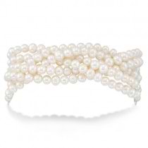 Stretch Pearl Bracelet with Freshwater Pearls 7.5 inches Sterling Silver (5-5.5mm)