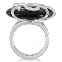 Black Onyx Cocktail Ring in .925 Sterling Silver Scroll Design 33.71ct