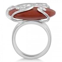 Red Tiger Eye Cocktail Ring in Sterling Silver Scroll Design 33.71ctw