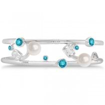 Freshwater Pearl & Blue Topaz Cuff Bracelet in Sterling Silver 1.77cw