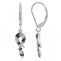 Black Spinel & Diamond Snake Design Earrings Sterling Silver 0.32ctw