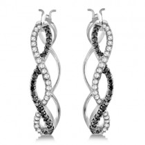 White and Black Diamond Hoop Earrings Infinity 14K White Gold  0.51ct
