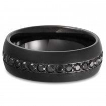 Men's Domed Polished Finish with Black Zircon and PVD Coating Wedding Ring  (8mm)
