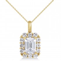Emerald Cut Diamond Halo Pendant Necklace 14K Yellow Gold (1.50ct)