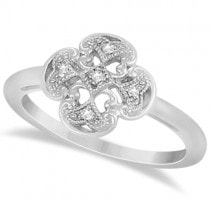 Floral Clover Diamond Ring in Sterling Silver (0.03tct)