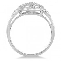 Ladies Contemporary Round Diamond Flower Ring in Sterling Silver .06ct