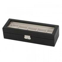 Men's Glass Top Watch Box in Textured Black Faux Leather