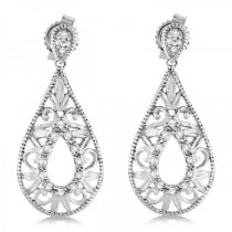 Diamond Accented Pear Shaped Drop Earrings in Sterling Silver (0.10ct)