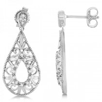 Antique Style Diamond Teardrop Design Earrings Sterling Silver 0.10ct