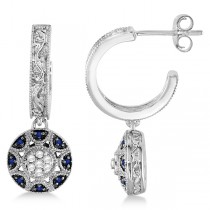 Diamond Blue Sapphire Drop Earrings in 14k White Gold (0.19ct)