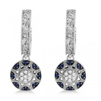 Diamond Blue Sapphire Drop Earrings in 14k White Gold (0.19ct)