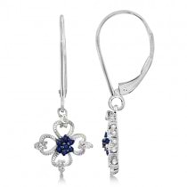 Lever Back Diamond and Sapphire Earrings Sterling Silver (0.23ct)