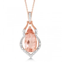 Diamond and Morganite Pear Pendant Necklace 14k Rose Gold (1.67ct)