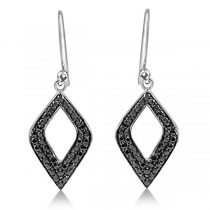 Black Spinel Gemstone Earrings Dangle in Sterling Silver 1.60ctw