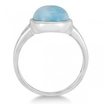 Oval Larimar Solitaire Cocktail Ring Cabochon Cut in Sterling Silver