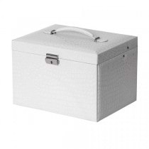 Drop Front Locking Jewelry Box in White Croco Faux Leather w/ Handle