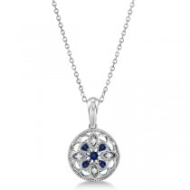 Diamond and Sapphire Flower Necklace Pendant Sterling Silver (0.09ct)