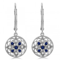 Diamond and Sapphire Earrings Flower Design Sterling Silver (0.19ct)