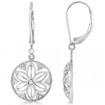 Dangling Diamond Earrings with Floral Design in Sterling Silver 0.08ct