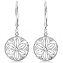 Dangling Diamond Earrings with Floral Design in Sterling Silver 0.08ct