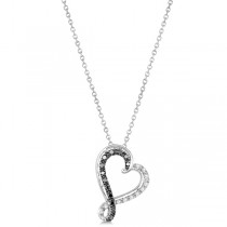 Black & White Twisted Diamond Heart Necklace Sterling Silver 0.21ct