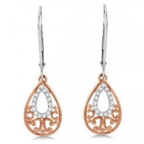 Teardrop Diamond Earrings in 14k Rose Gold over Sterling Silver 0.10ct
