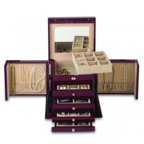Women's Large Oakwood Jewelry Box with Inside Mirror, Key Lock, 4 Drawers
