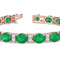 Lab Diamond & Oval Cut Lab Emerald Tennis Bracelet 14k Rose Gold (13.62ctw)