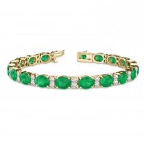 Diamond & Oval Cut Emerald Tennis Bracelet 14k Yellow Gold (13.62ctw)