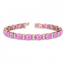 Diamond & Oval Cut Pink Sapphire Tennis Bracelet 14k Rose Gold (13.62ct)