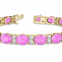 Diamond & Oval Cut Pink Sapphire Tennis Bracelet 14k Yellow Gold (13.62ct)