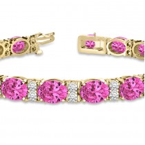 Diamond & Oval Cut Pink Tourmaline Tennis Bracelet 14k Y Gold (13.62ct)