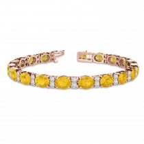 Diamond & Oval Cut Yellow Sapphire Tennis Bracelet 14k Rose Gold (13.62ct)