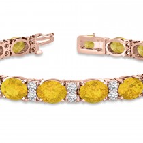 Diamond & Oval Cut Yellow Sapphire Tennis Bracelet 14k Rose Gold (13.62ct)