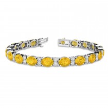 Diamond & Oval Cut Yellow Sapphire Tennis Bracelet 14k White Gold (13.62ct)