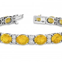 Diamond & Oval Cut Yellow Sapphire Tennis Bracelet 14k White Gold (13.62ct)