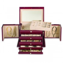 Women's Large Oakwood Extra Large Jewelry Box w/ Inside Mirror, Key Lock
