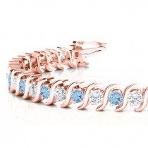Aquamarine & Diamond Tennis S Link Bracelet 14k Rose Gold (4.00ct)