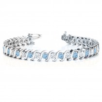 Aquamarine & Diamond Tennis S Link Bracelet 14k White Gold (4.00ct)