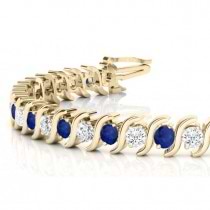 Blue Sapphire & Diamond Tennis S Link Bracelet 14k Yellow Gold (4.00ct)