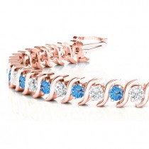 Blue Topaz & Diamond Tennis S Link Bracelet 14k Rose Gold (4.00ct)
