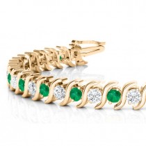 Emerald & Diamond Tennis S Link Bracelet 14k Yellow Gold (4.00ct)